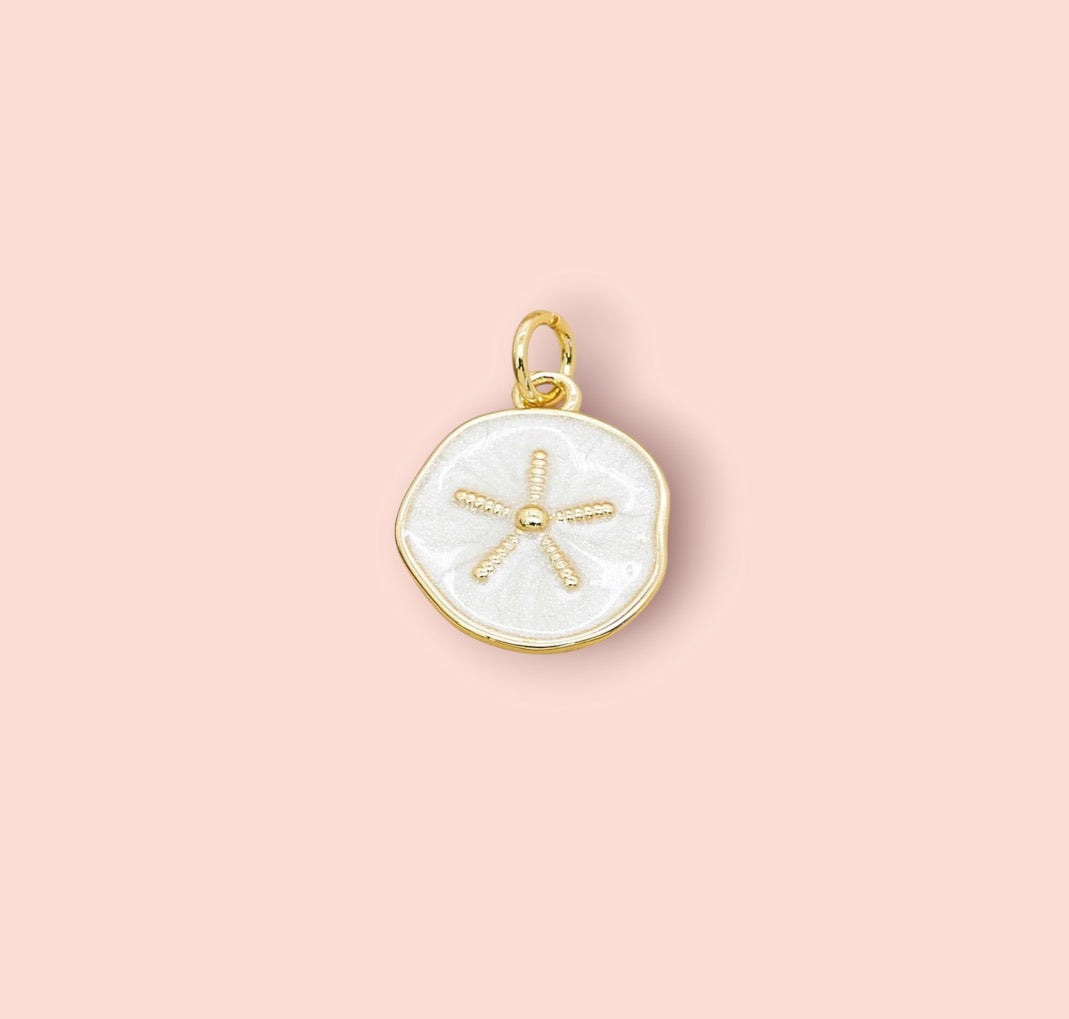 18K Gold Plated Sand Dollar White Disc Charm