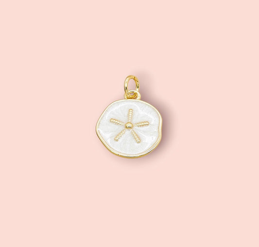 18K Gold Plated Sand Dollar White Disc Charm