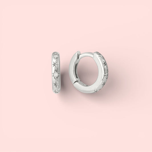 925 Sterling Silver 11mm Celestial Hoop Earrings