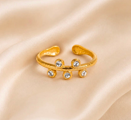 18K Gold Plated Gem Droplet Waterproof & Adjustable Ring