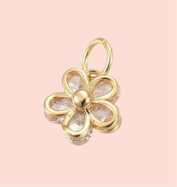 18K Gold Plated Flower Gem Charm