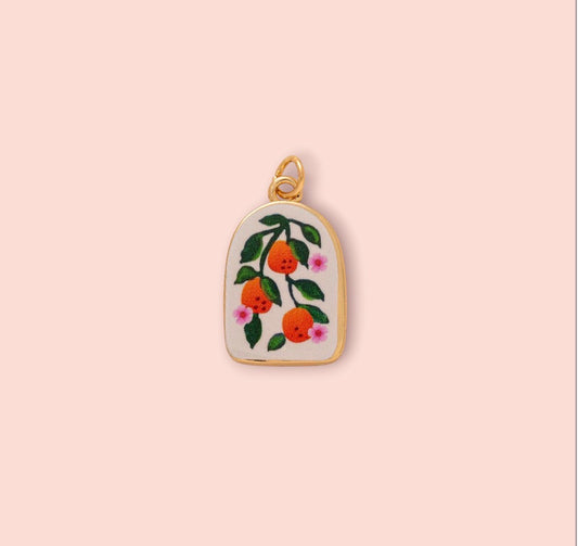 18K Gold Plated Hand Painted Oranges Fruit Enamel Charm