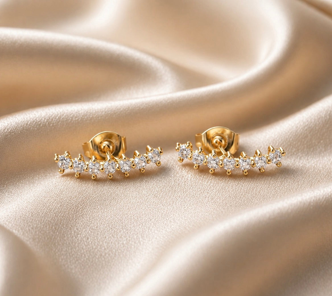 18K Gold Plated Climber gem sparkly cubic zirconia stud earrings
