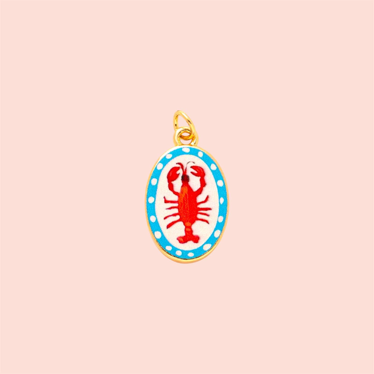 18K Gold Plated Hand painted blue white red Lobster Enamel Charm