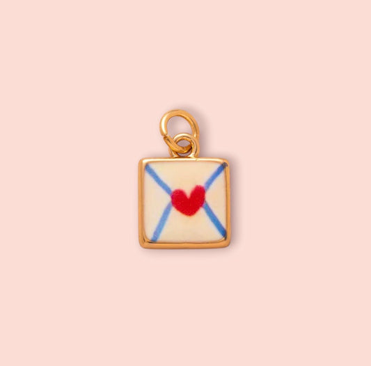 18K Gold Plated Hand Painted envelope Heart Enamel Charm