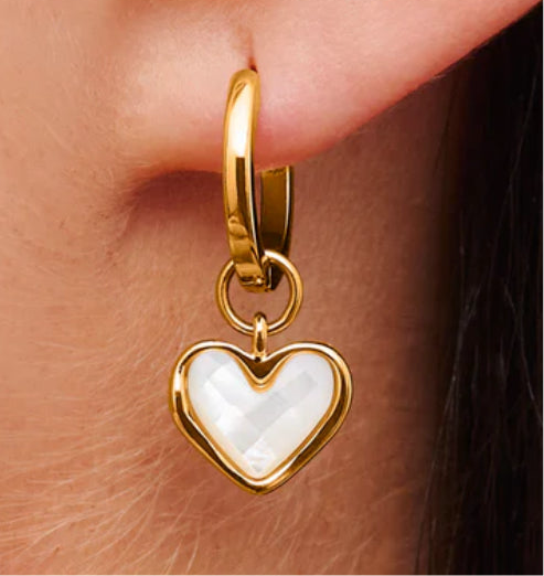 White Quartz Heart Huggies 925 Sterling Silver plated hoop earrings Wedding jewellery
