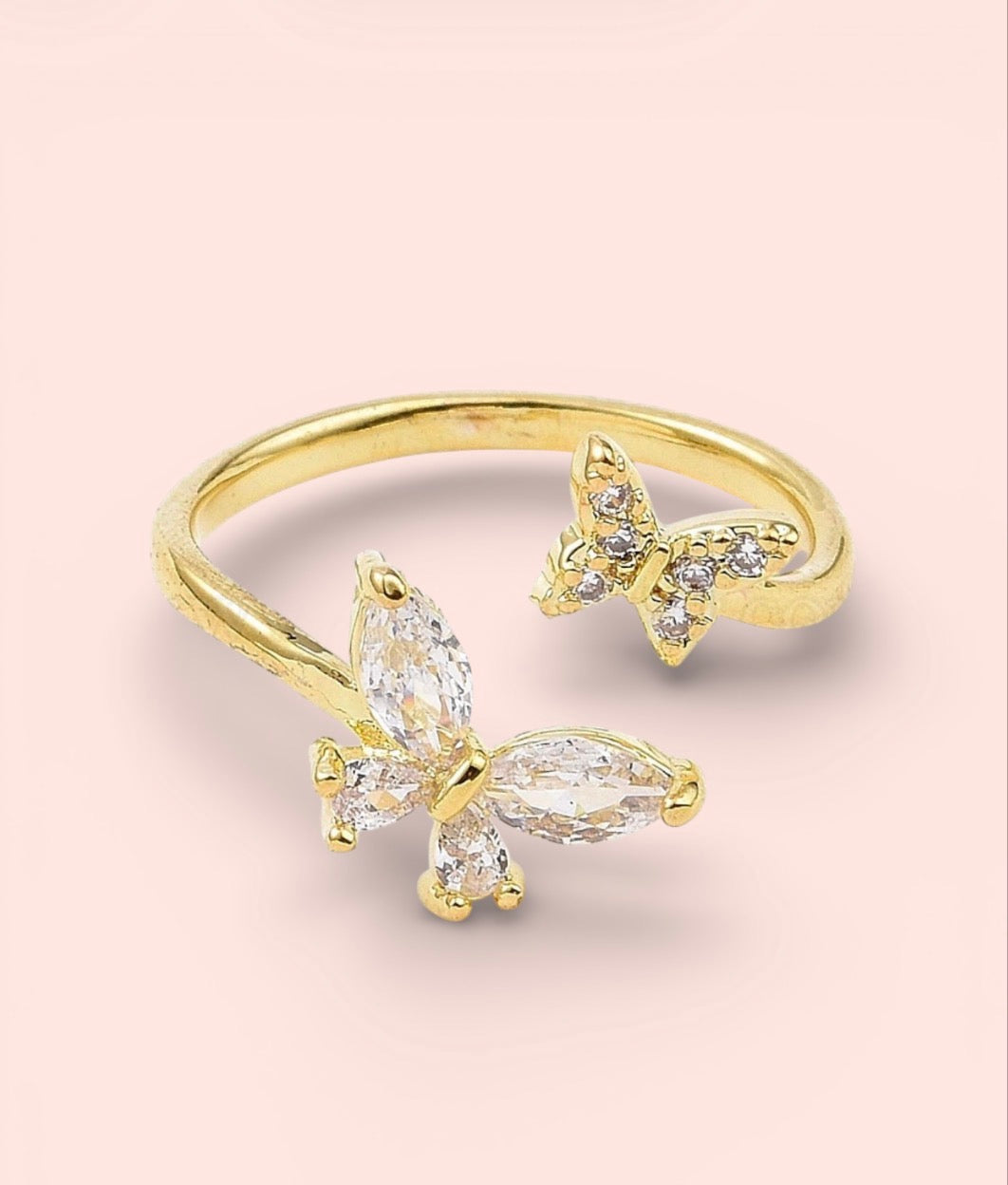 18K Gold Plated Silver Sparkle Butterfly adjustable ring!