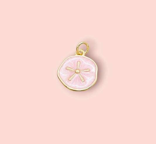 18K Gold Plated Sand Dollar Pink Disc Charm