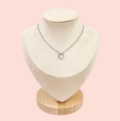 Jewellery Set - White Quartz Heart 925 Sterling Silver plated Chain Necklace & matching Huggie hoop earrings - Wedding jewellery