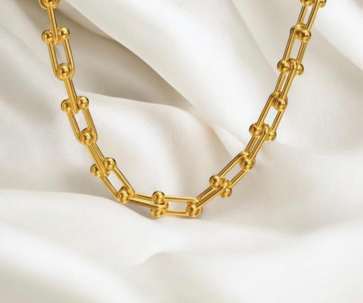 18K Gold Plated Link Hardware Paperclip Chain Necklace PVD coated waterproof