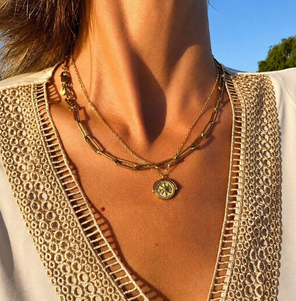 18K Gold Plated Waterproof Golden Sun Dial Necklace