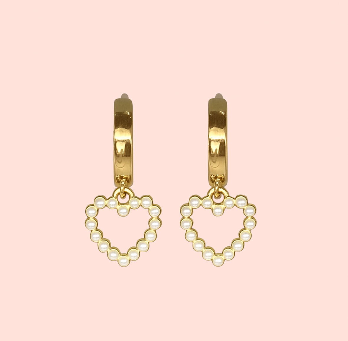 18K Gold Plated Heart Huggies Hoop Earrings - White pearl heart charm Taylor Swift Swifty