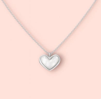 Jewellery Set - White Quartz Heart 925 Sterling Silver plated Chain Necklace & matching Huggie hoop earrings - Wedding jewellery