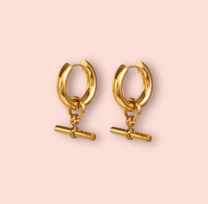 18K Gold Plated T-Bar Hoop Earrings