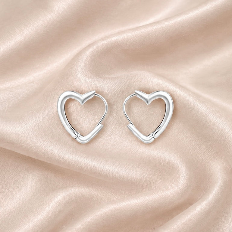 925 Sterling Silver Heart Huggies Hoop Earrings