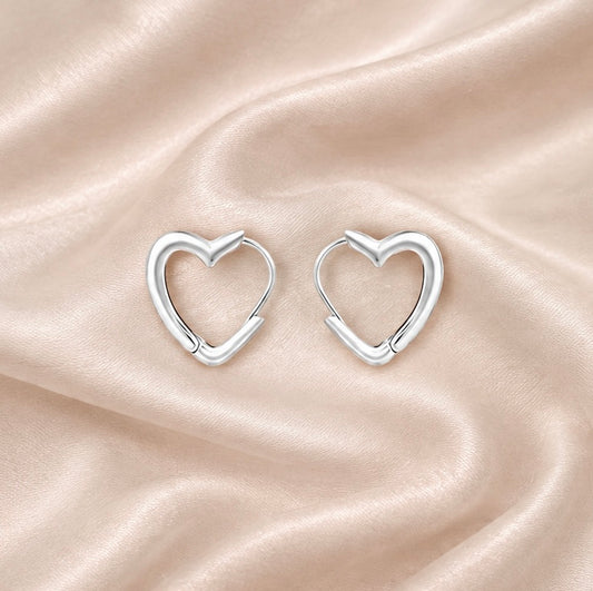 925 Sterling Silver Heart Huggies Hoop Earrings