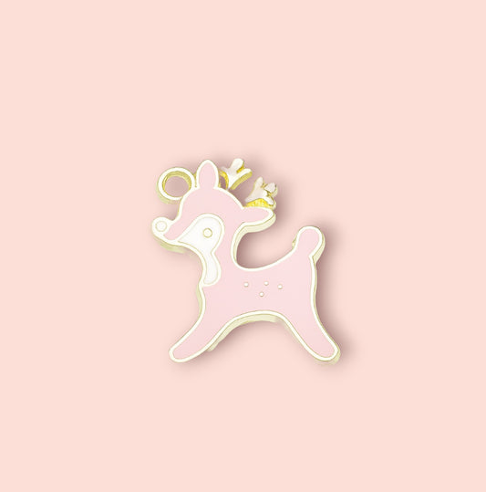 18K Gold Plated Huggies Hoop Earrings with pink Reindeer Bambi charm - Christmas Festive dangly