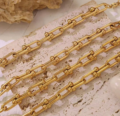 18K Gold Plated Link Hardware Paperclip Chain Necklace PVD coated waterproof