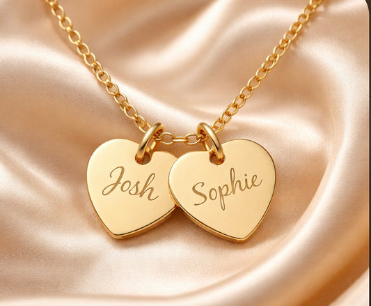 Personalised Necklace - Hearts/ Disc Charms in 18K gold or silver plated