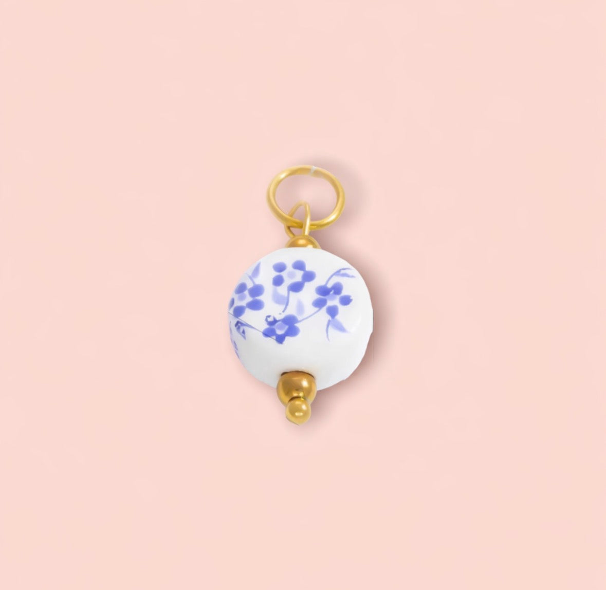 18K Gold Plated Blue White flower painted enamel charm