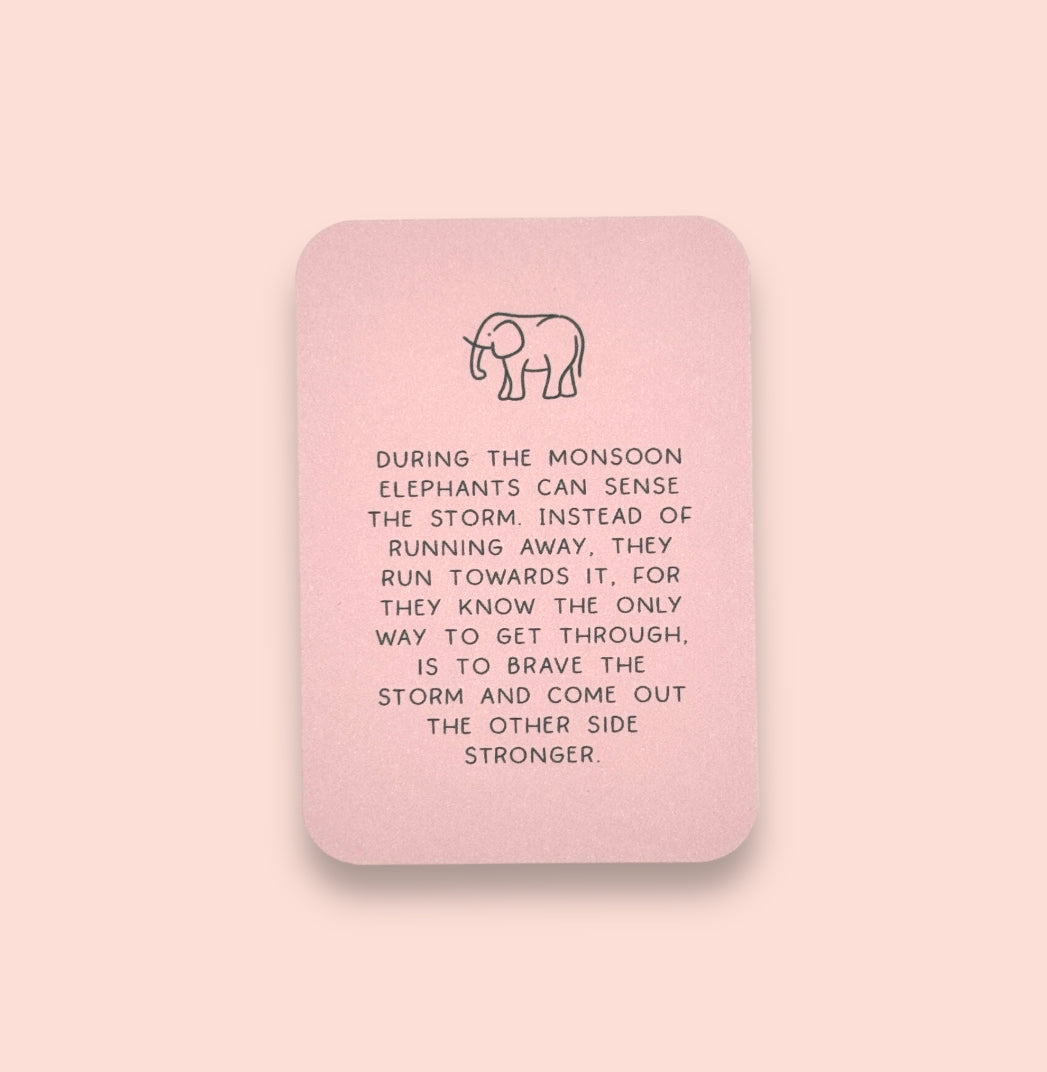 Fuchsia pink marble elephant charm bracelet with inspirational courage/ strength/ bravery quote card!