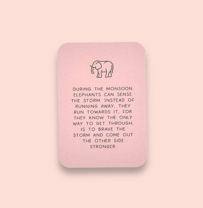 Fuchsia pink marble elephant charm bracelet with inspirational courage/ strength/ bravery quote card!