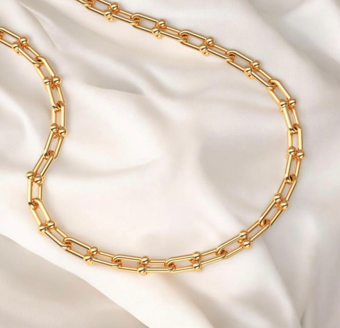 18K Gold Plated Link Hardware Paperclip Chain Necklace PVD coated waterproof