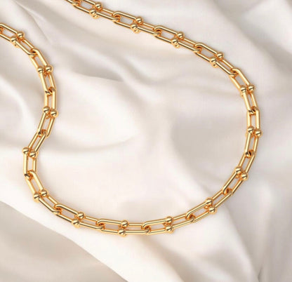 18K Gold Plated Link Hardware Paperclip Chain Necklace PVD coated waterproof