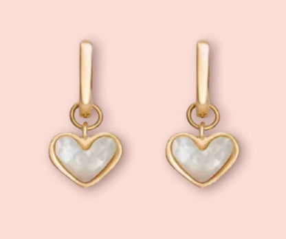 Jewellery Set - White Quartz Heart 18K Gold Plated Chain Necklace & matching Huggie hoop earrings - Wedding jewellery