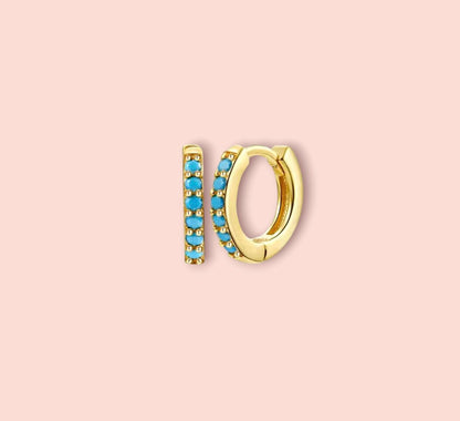 18K Gold Plated Turquoise Blue Stone 11mm Mini Hoop Earrings
