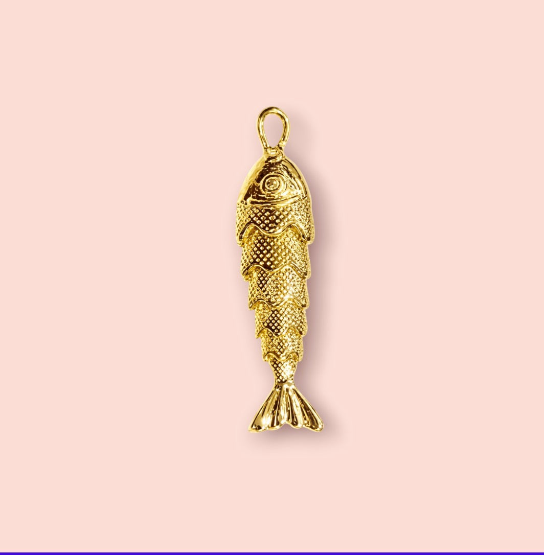 18K Gold Plated Large Fish charm moving parts