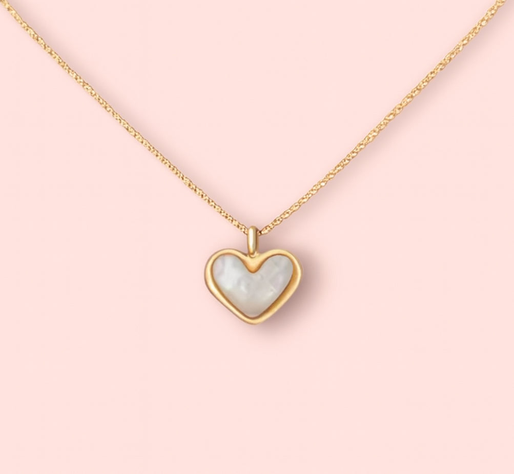 Jewellery Set - White Quartz Heart 18K Gold Plated Chain Necklace & matching Huggie hoop earrings - Wedding jewellery