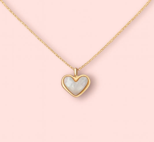 Jewellery Set - White Quartz Heart 18K Gold Plated Chain Necklace & matching Huggie hoop earrings - Wedding jewellery