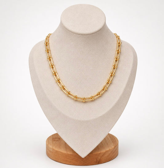 18K Gold Plated Link Hardware Paperclip Chain Necklace PVD coated waterproof
