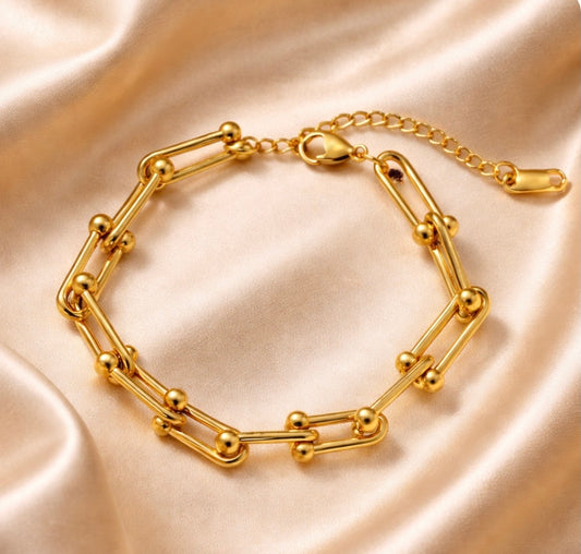 18K Gold Plated Link Hardware Paperclip Chain Bracelet PVD coated waterproof