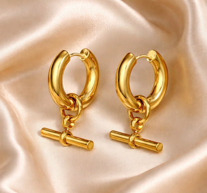 18K Gold Plated T-Bar Hoop Earrings