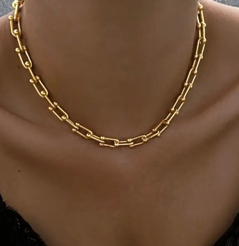 18K Gold Plated Link Hardware Paperclip Chain Necklace PVD coated waterproof