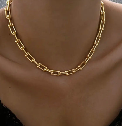 18K Gold Plated Link Hardware Paperclip Chain Necklace PVD coated waterproof