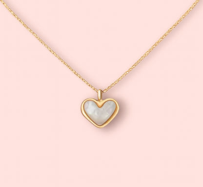 Jewellery Set - White Quartz Heart 18K Gold Plated Chain Necklace & matching Huggie hoop earrings - Wedding jewellery