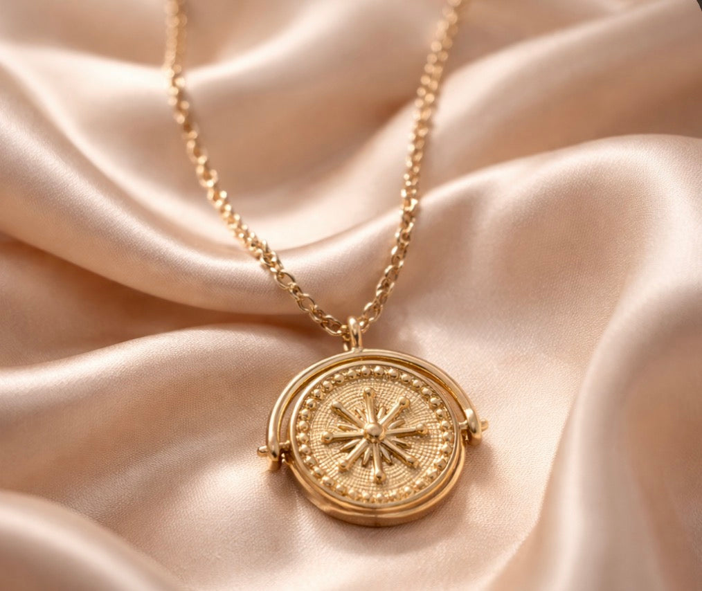 18K Gold Plated Waterproof Golden Sun Dial Necklace