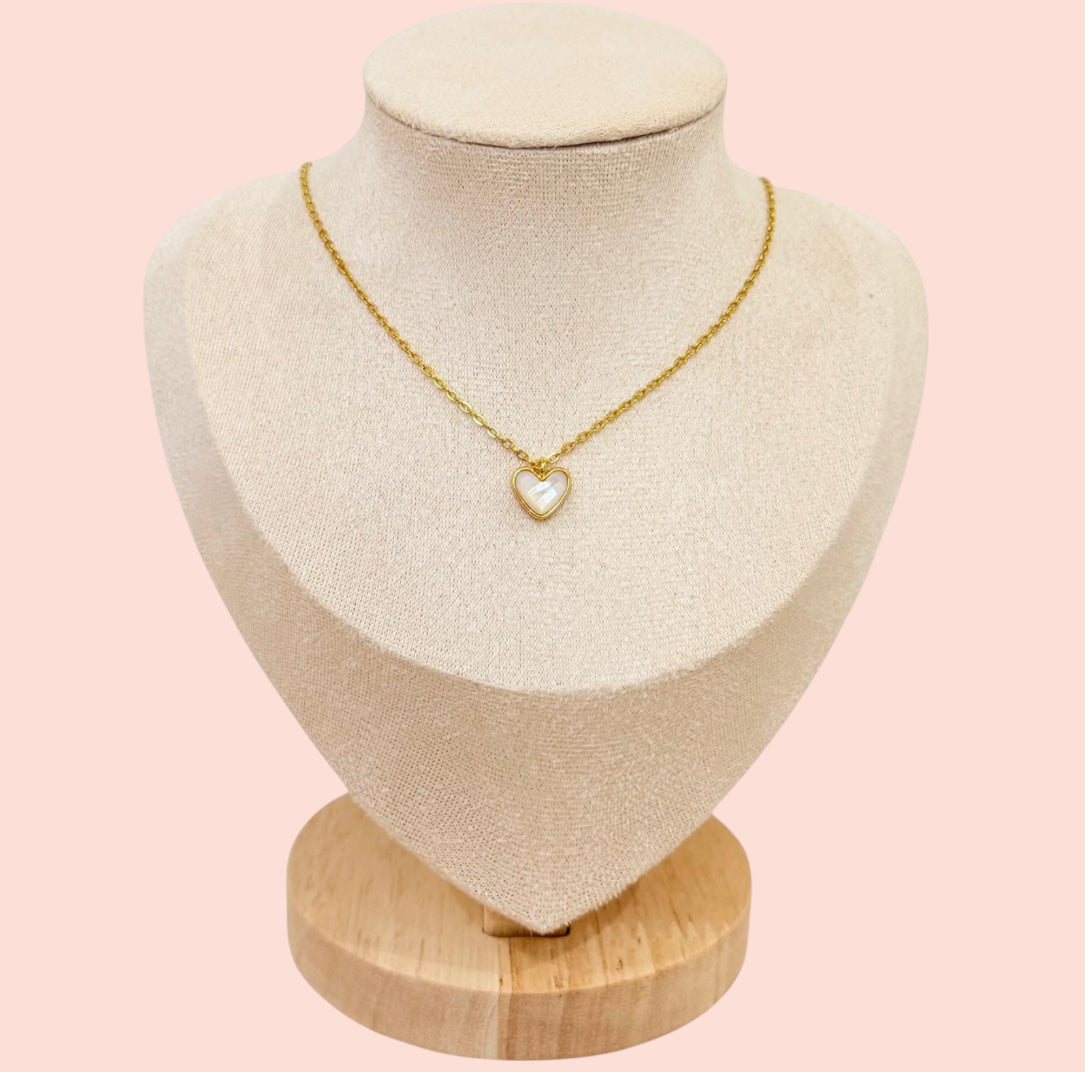 Jewellery Set - White Quartz Heart 18K Gold Plated Chain Necklace & matching Huggie hoop earrings - Wedding jewellery