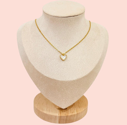 Jewellery Set - White Quartz Heart 18K Gold Plated Chain Necklace & matching Huggie hoop earrings - Wedding jewellery