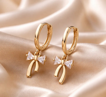 18K Gold Plated Sparkle Bow 11mm Hoop Earrings