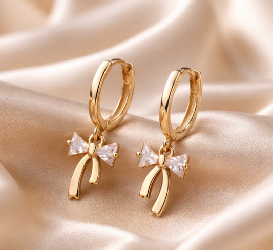 18K Gold Plated Sparkle Bow 11mm Hoop Earrings