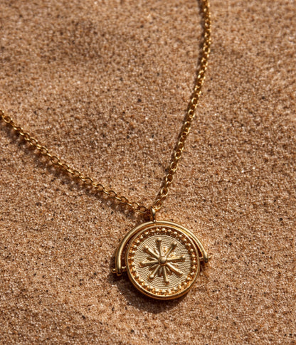 18K Gold Plated Waterproof Golden Sun Dial Necklace