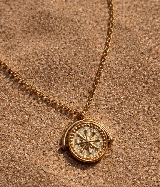 18K Gold Plated Waterproof Golden Sun Dial Necklace