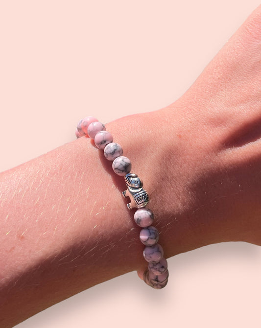 Baby pink marble elephant charm bracelet with inspirational courage/ strength/ bravery quote card!