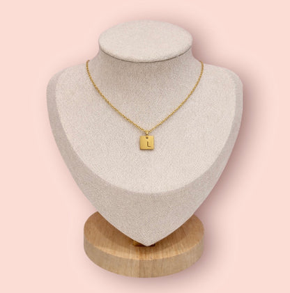 18K Gold Plated Square Pendant Personalised Initial Letter Necklace Chain