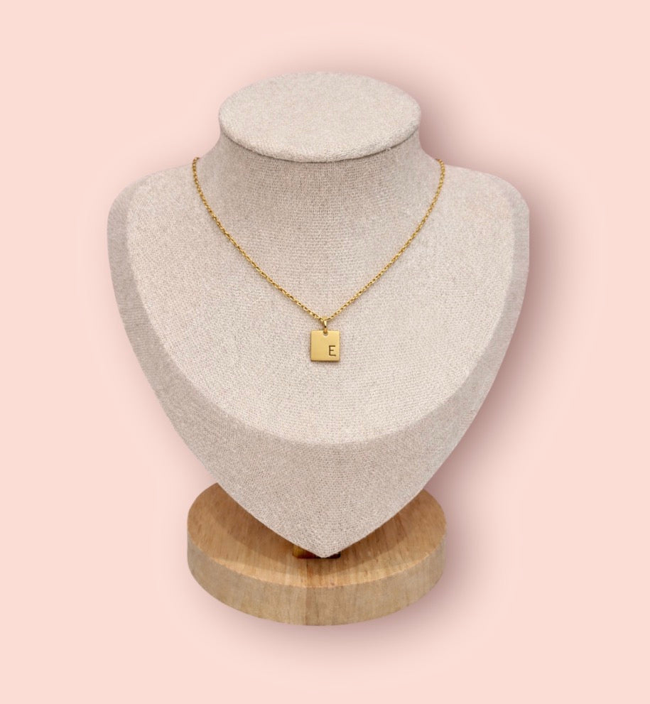 18K Gold Plated Square Pendant Personalised Initial Letter Necklace Chain