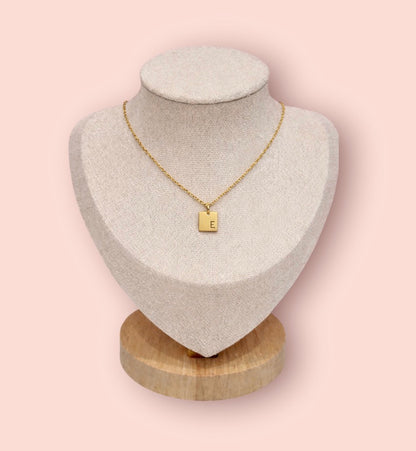 18K Gold Plated Square Pendant Personalised Initial Letter Necklace Chain
